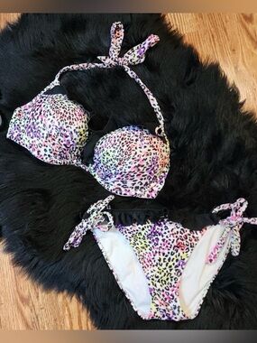 Victoria’s Secret Bikini Set 38C/Medium leopard bikini MEGA PUSH-UP! RARE